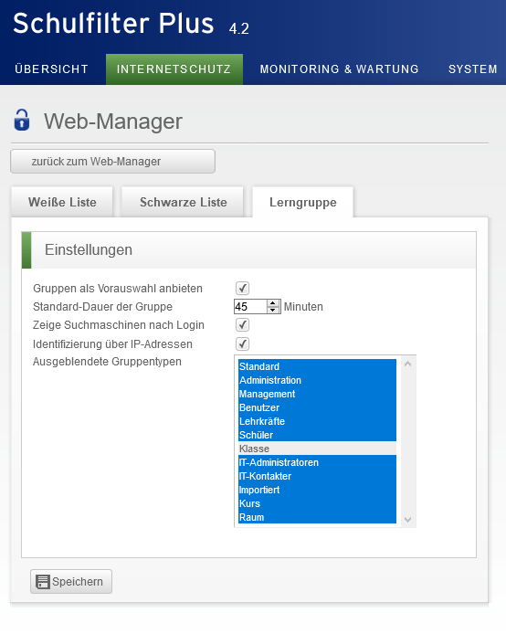 Web-Manager-Konfiguration im Schulfilter Plus 4.2